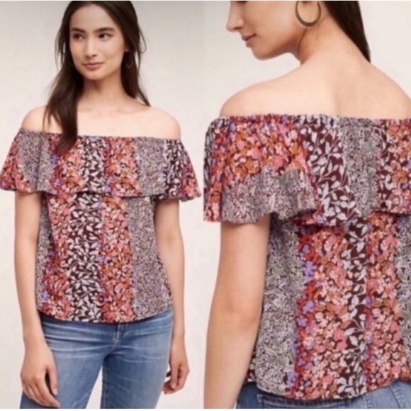 Maeve Tops - Anthropologie Maeve Boho Womens M Vallita Floral Off Shoulder Ruffle Top Summer